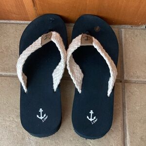 J. Crew Black & White Flip Flops with Anchor Logo